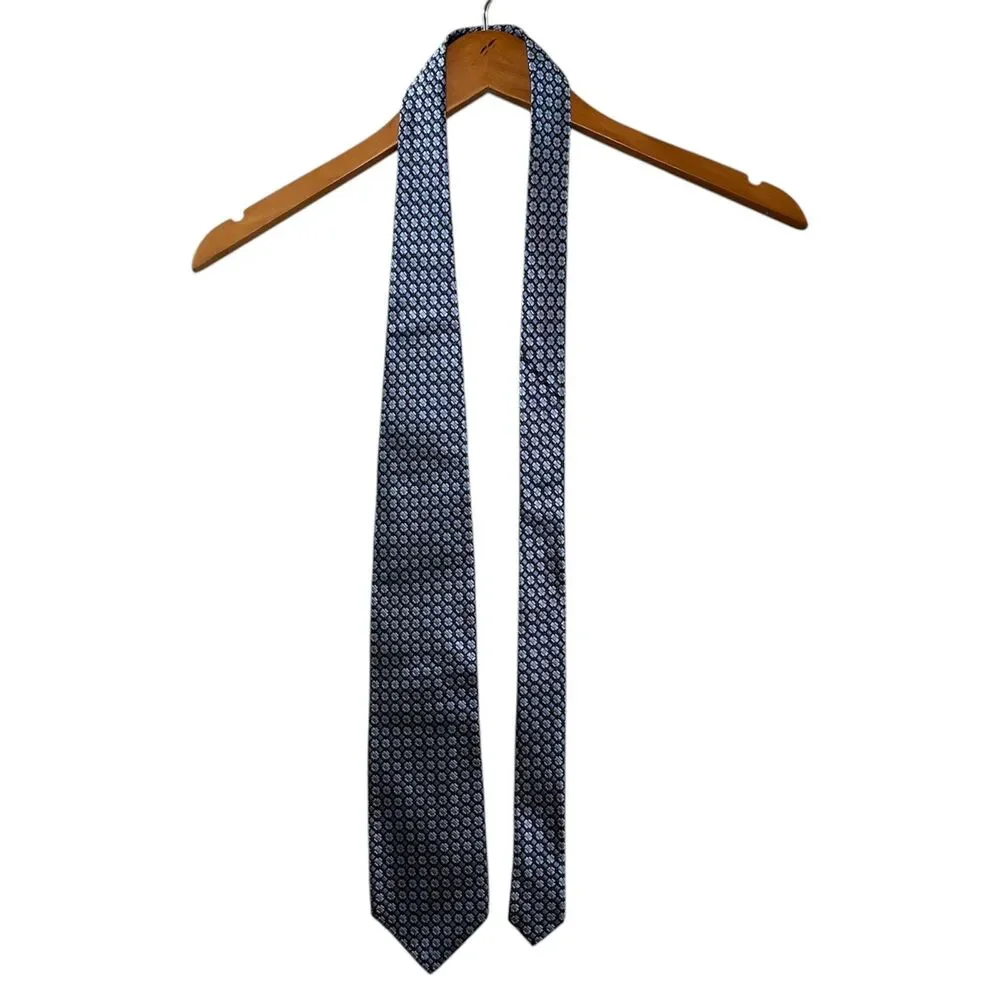 Gianfranco Ferre Silk Tie Blue Silver Geometric Square Pattern Made in Italy